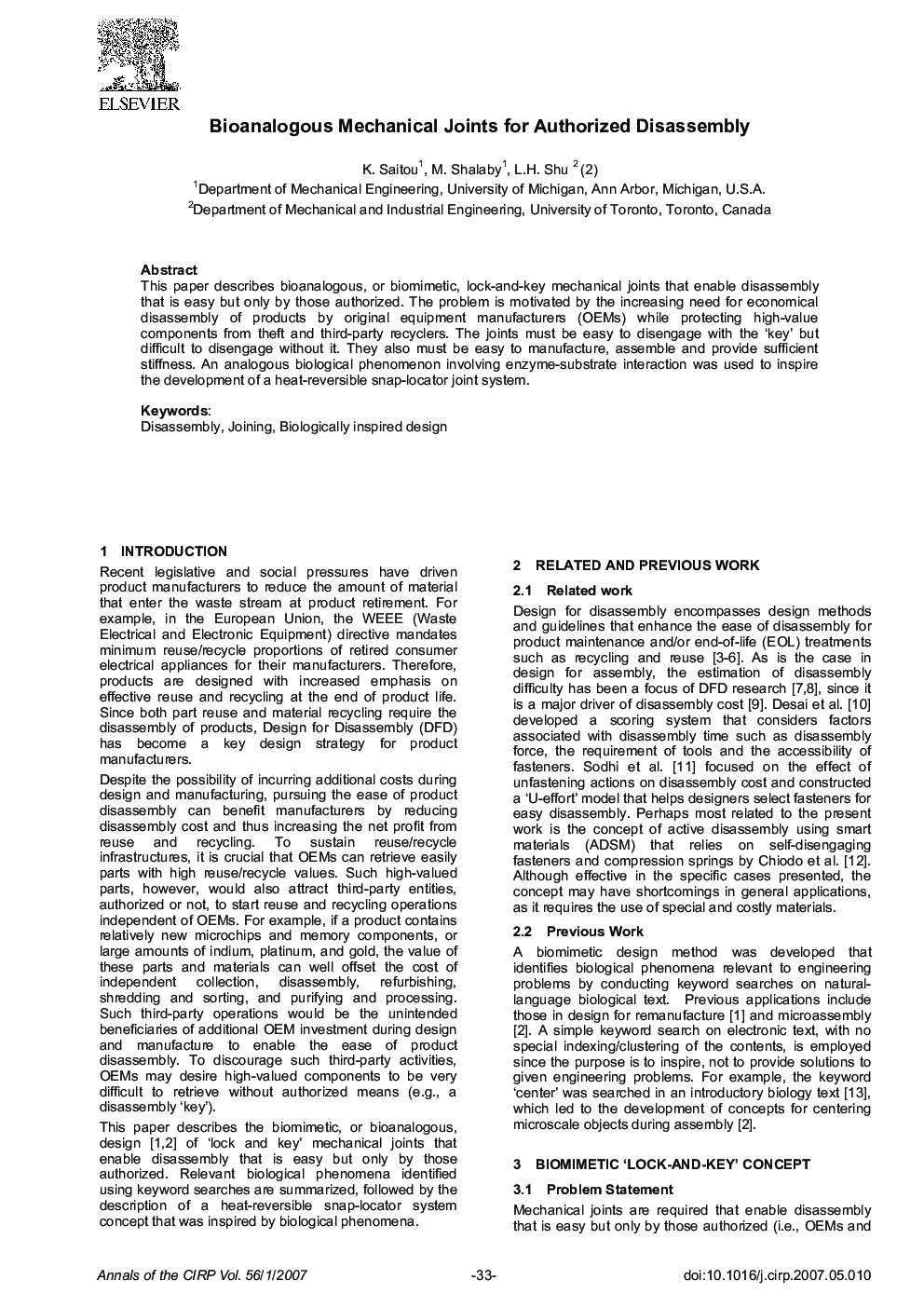 Bioanalogous Mechanical Joints for Authorized Disassembly