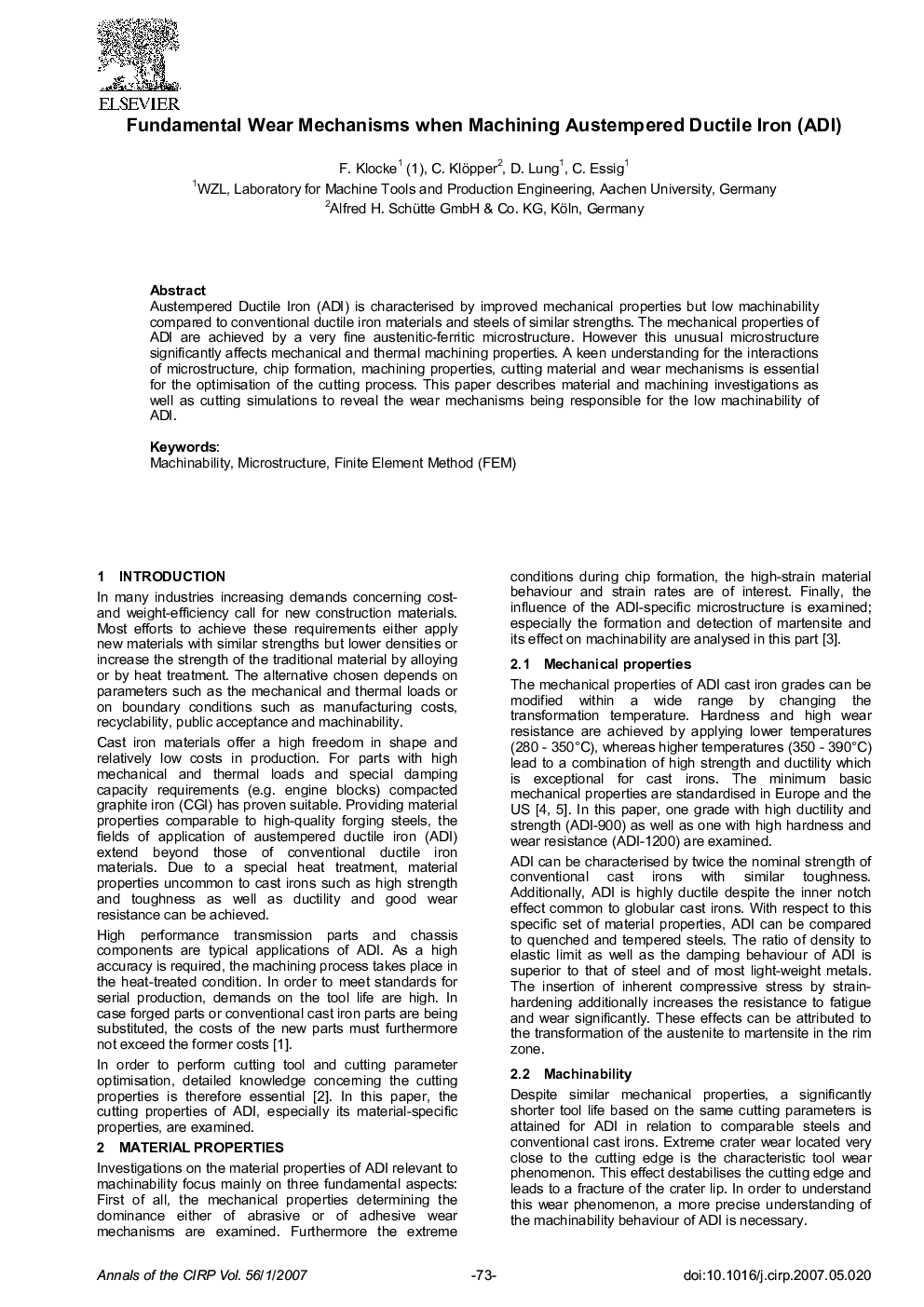 Fundamental Wear Mechanisms when Machining Austempered Ductile Iron (ADI)