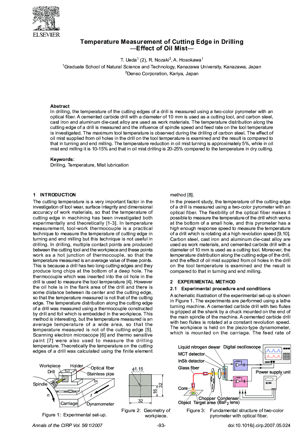 Temperature Measurement of Cutting Edge in Drilling -Effect of Oil Mist-