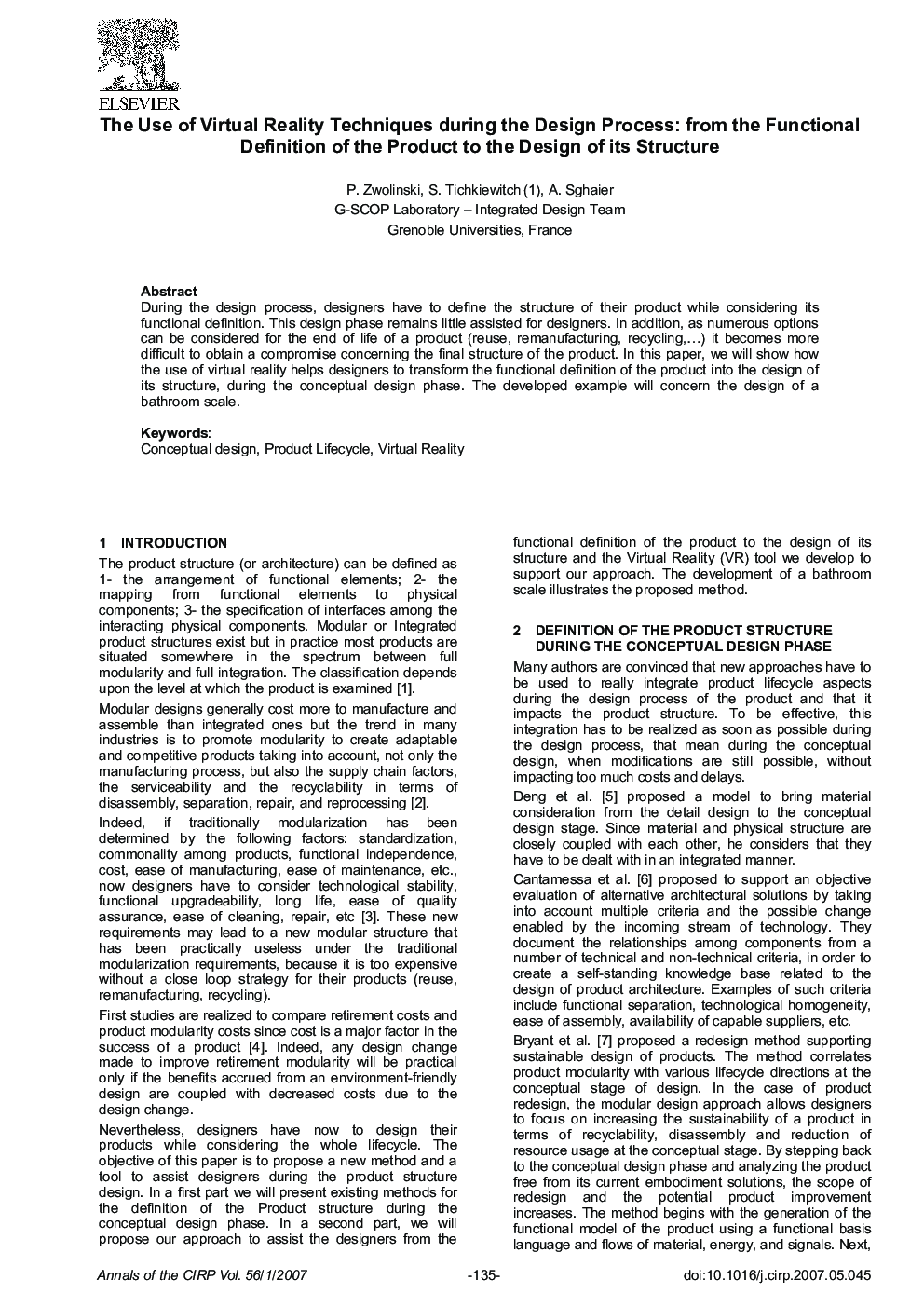 The Use of Virtual Reality Techniques during the Design Process: from the Functional Definition of the Product to the Design of its Structure