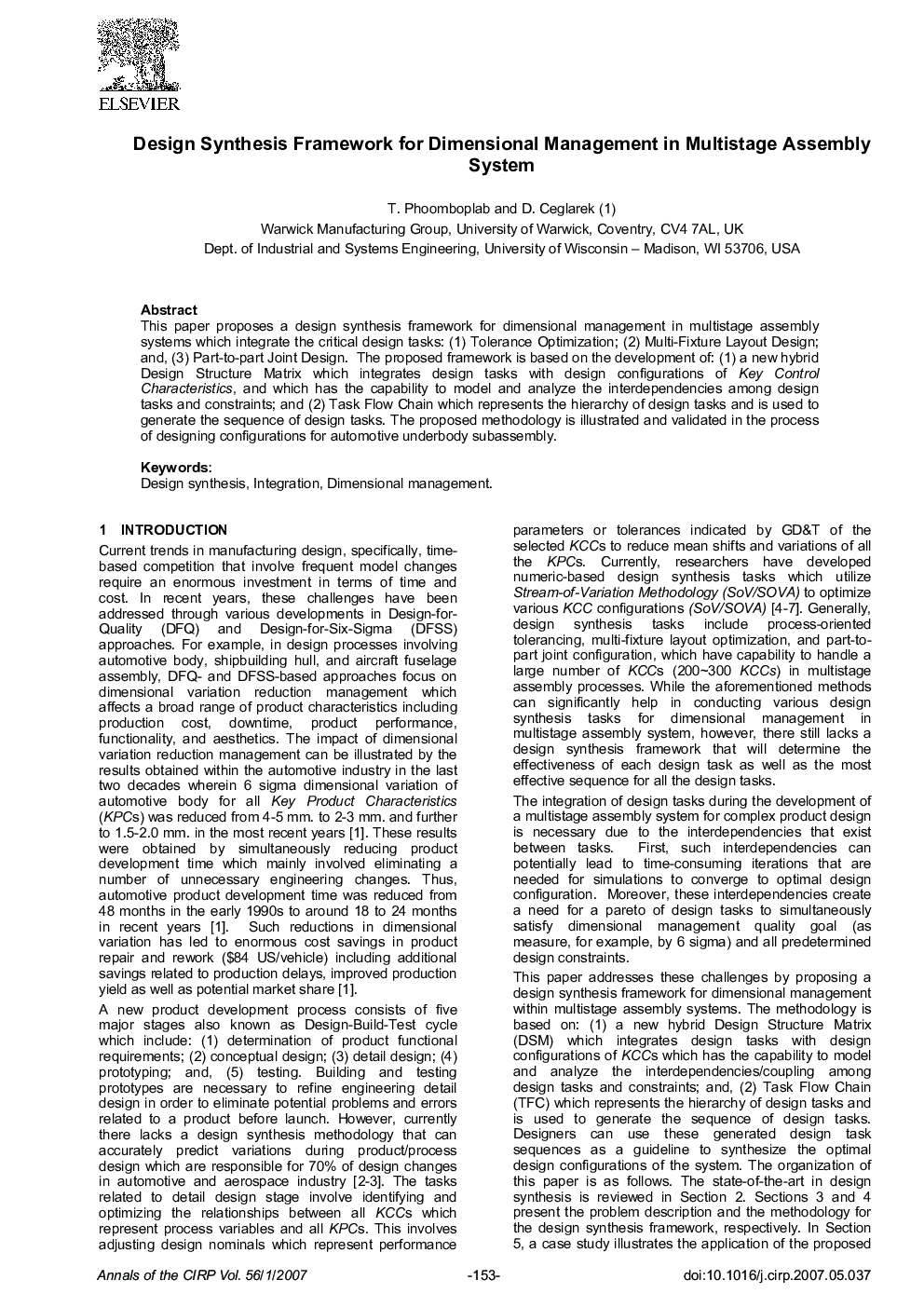 Design Synthesis Framework for Dimensional Management in Multistage Assembly System