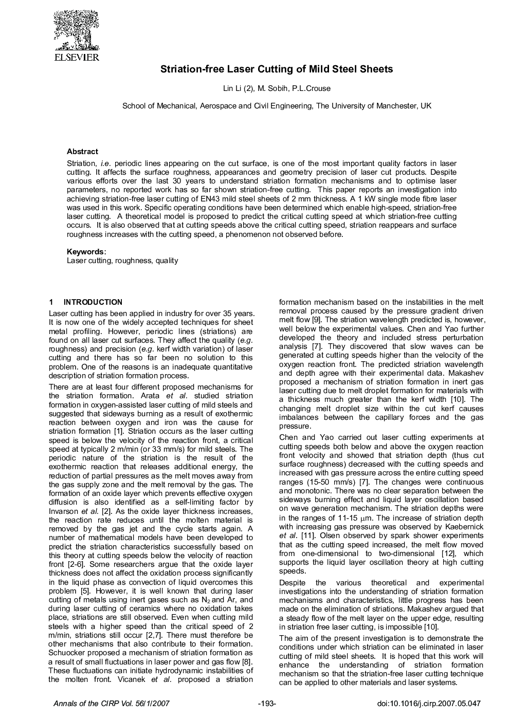 Striation-free Laser Cutting of Mild Steel Sheets