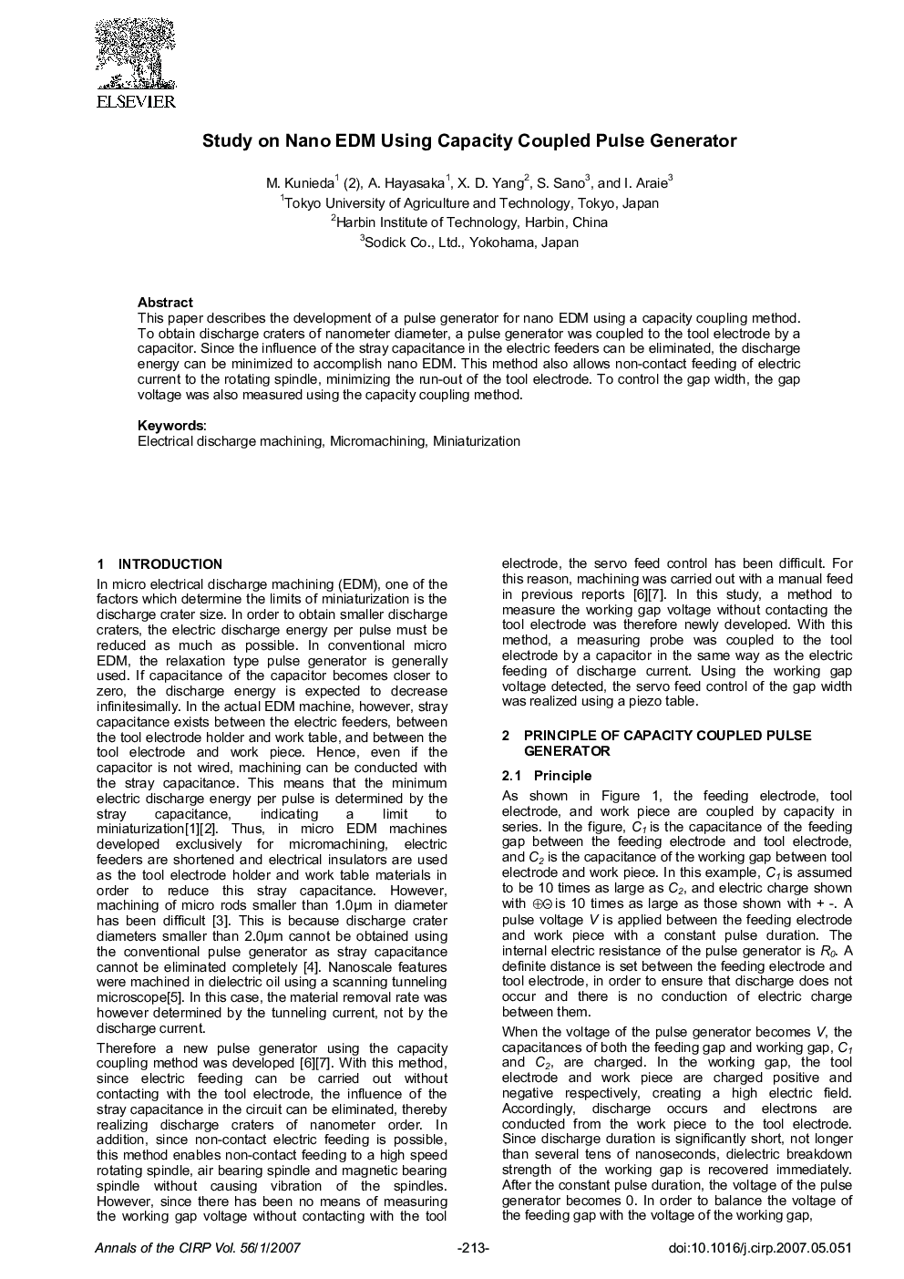 Study on Nano EDM Using Capacity Coupled Pulse Generator