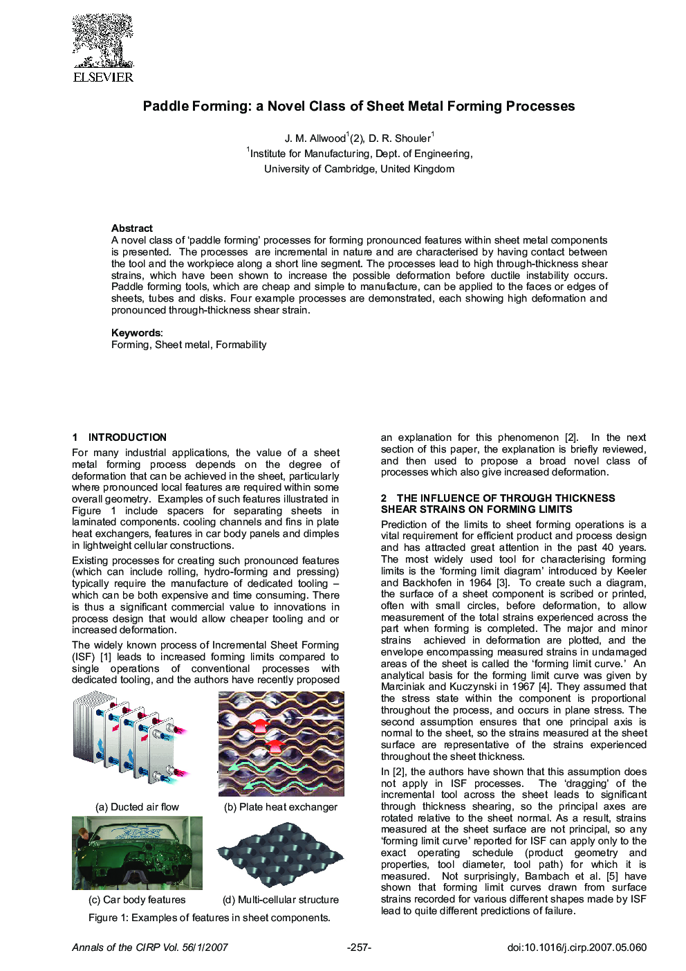 Paddle Forming: A Novel Class of Sheet Metal Forming Processes