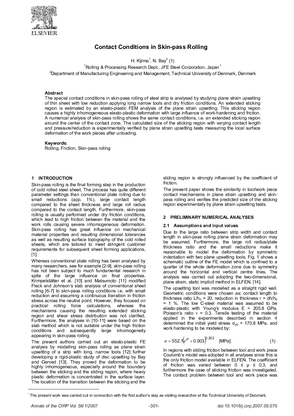 Contact Conditions in Skin-pass Rolling