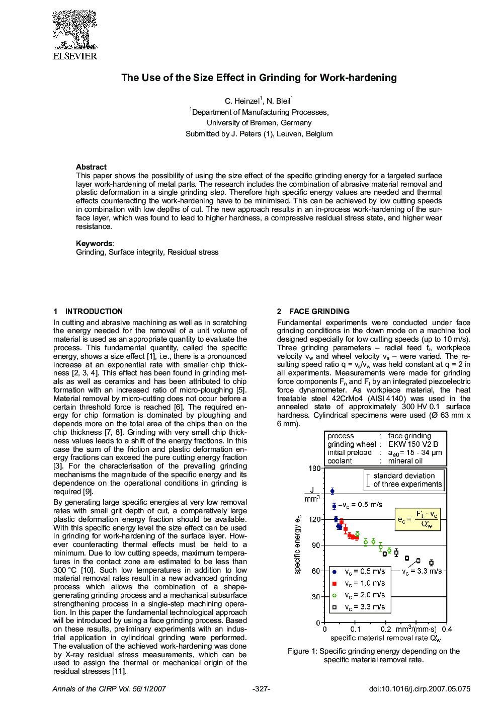 The Use of the Size Effect in Grinding for Work-hardening