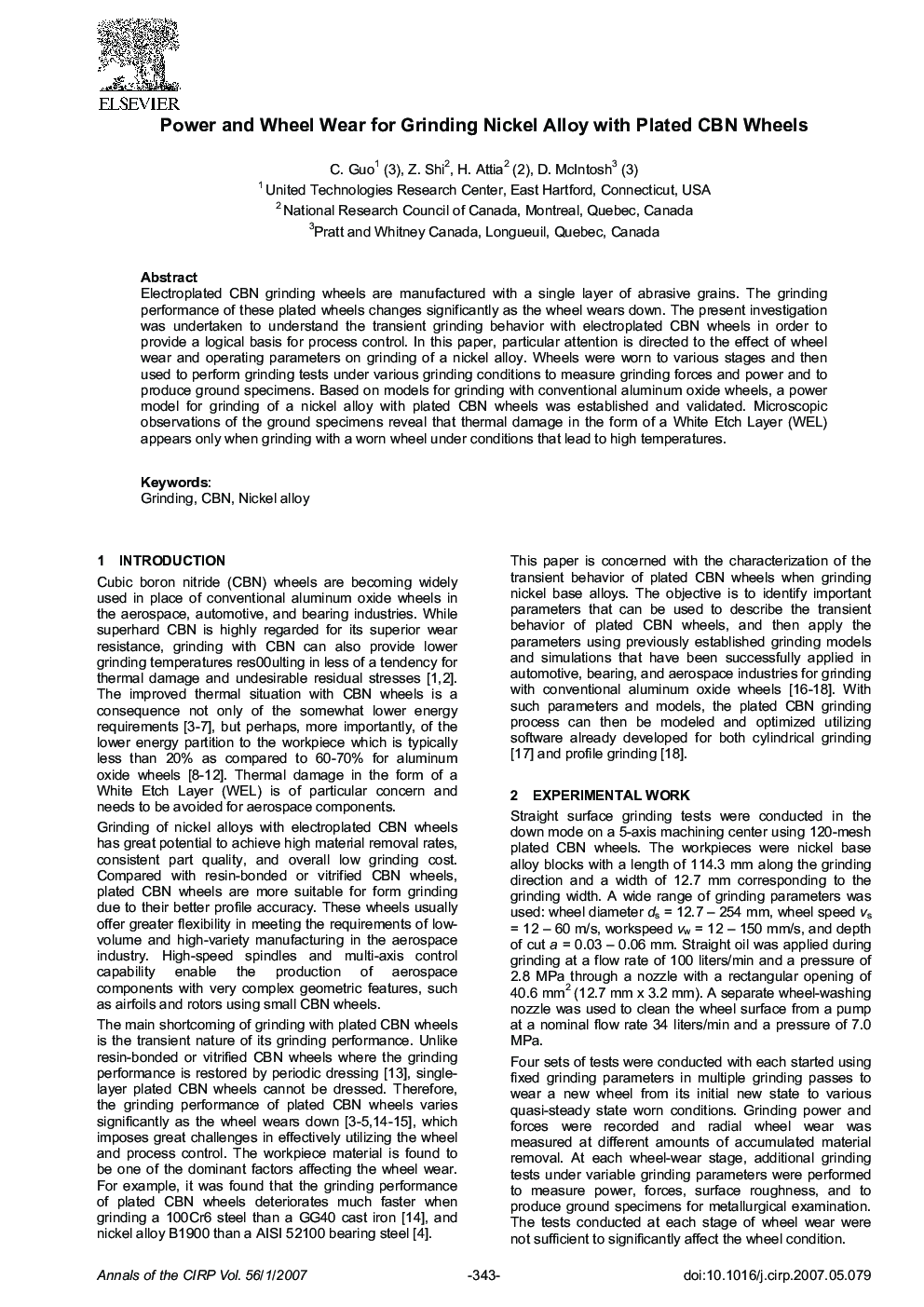 Power and Wheel Wear for Grinding Nickel Alloy with Plated CBN Wheels