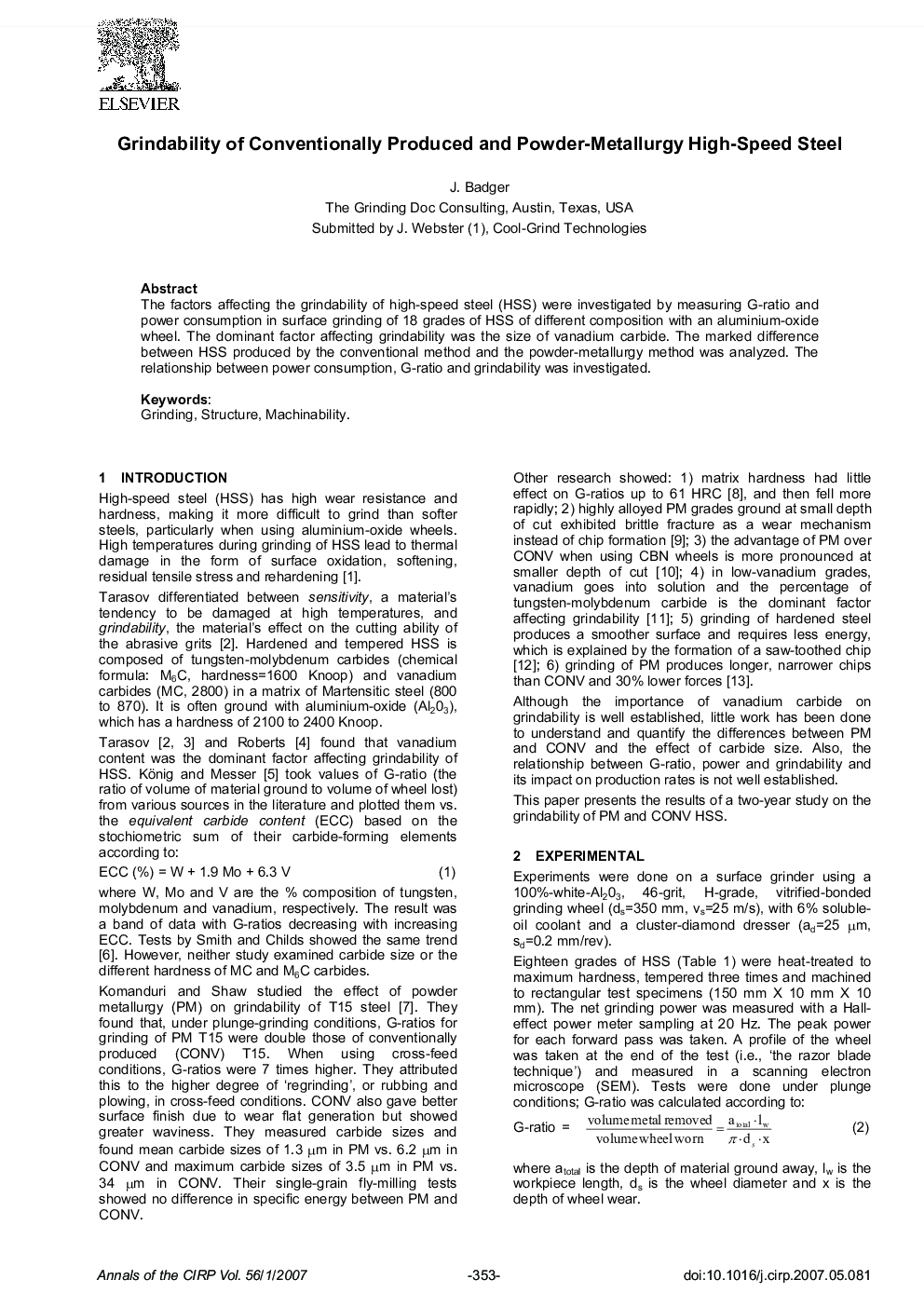 Grindability of Conventionally Produced and Powder-Metallurgy High-Speed Steel