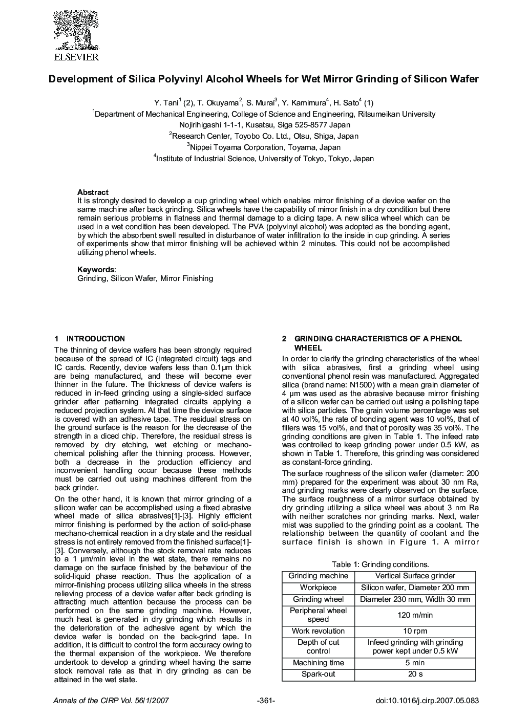 Development of Silica Polyvinyl Alcohol Wheels for Wet Mirror Grinding of Silicon Wafer