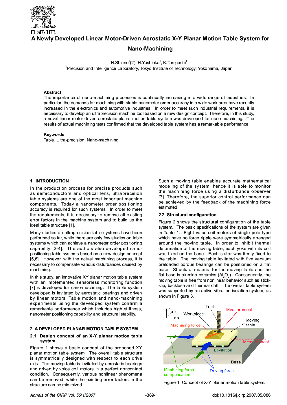 A Newly Developed Linear Motor-Driven Aerostatic X-Y Planar Motion Table System for Nano-Machining