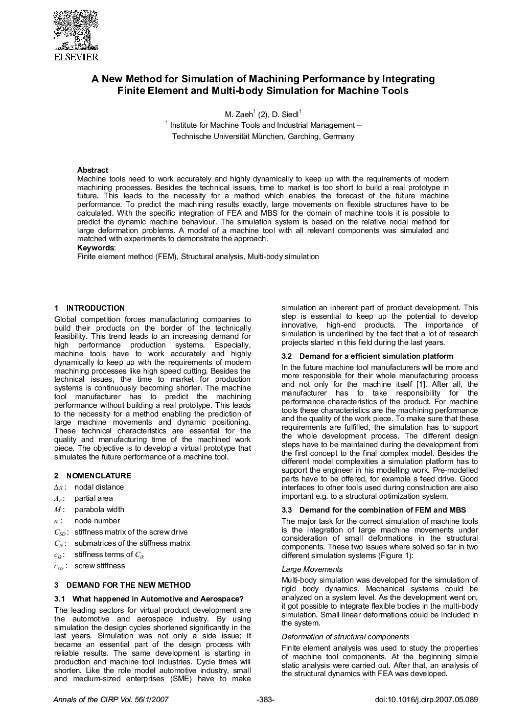 A New Method for Simulation of Machining Performance by Integrating Finite Element and Multi-body Simulation for Machine Tools