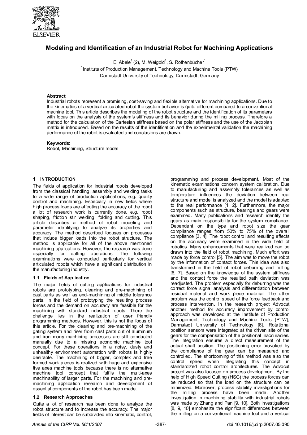 Modeling and Identification of an Industrial Robot for Machining Applications