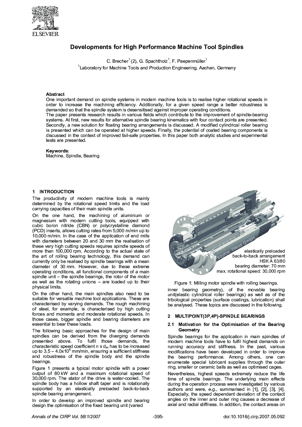 Developments for High Performance Machine Tool Spindles