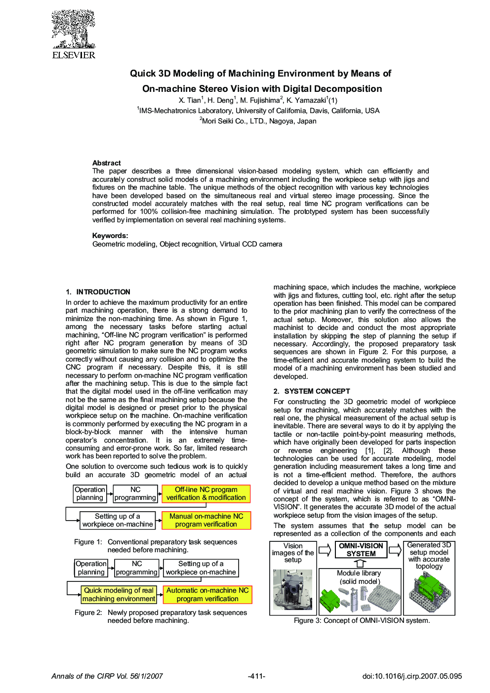 Quick 3D Modeling of Machining Environment by Means of On-machine Stereo Vision with Digital Decomposition