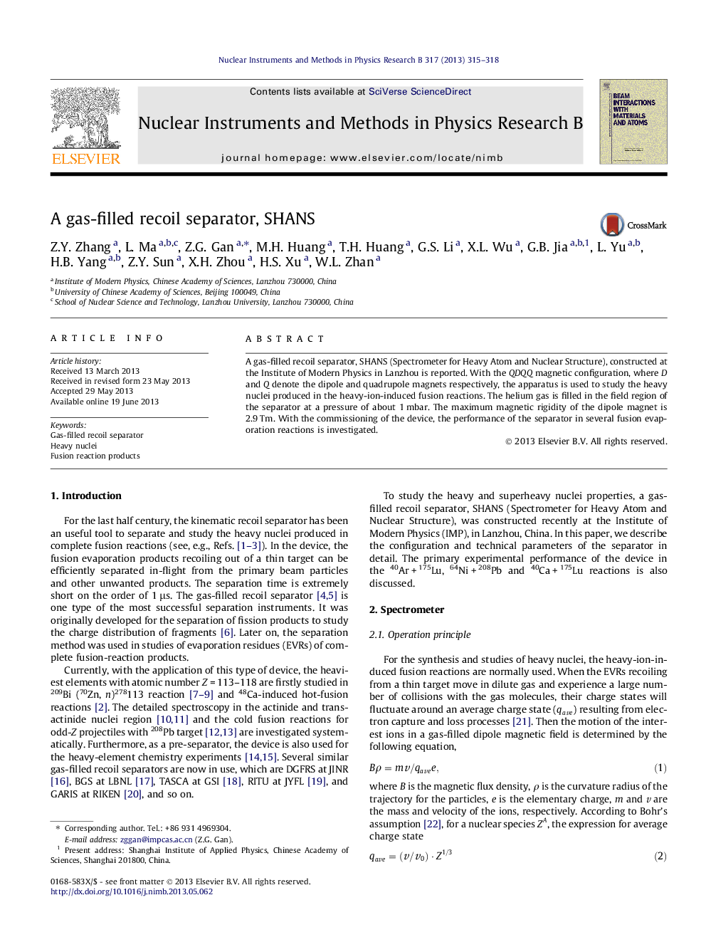 A gas-filled recoil separator, SHANS