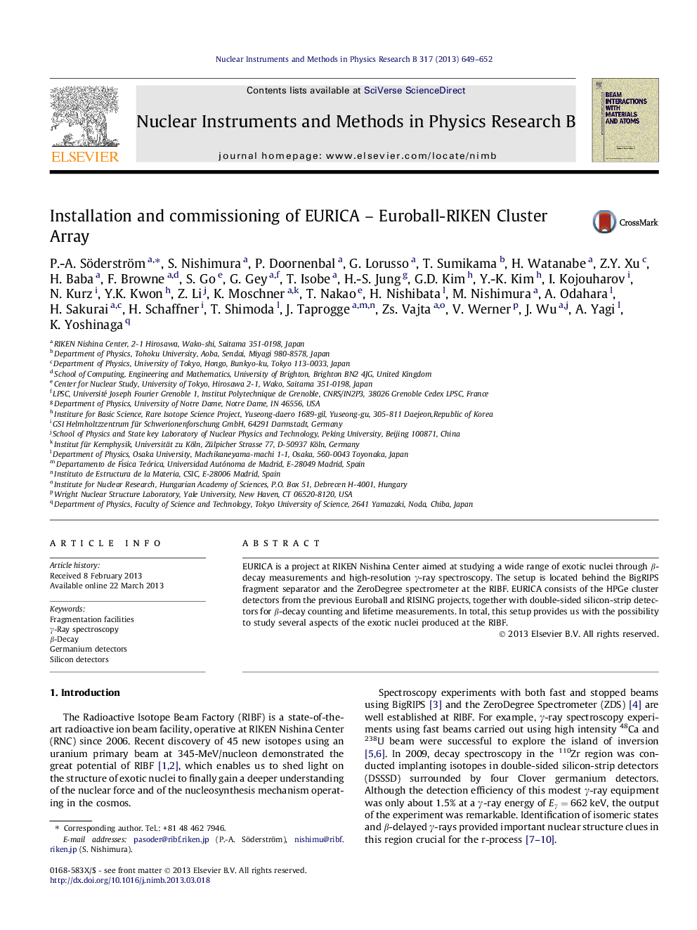 Installation and commissioning of EURICA - Euroball-RIKEN Cluster Array