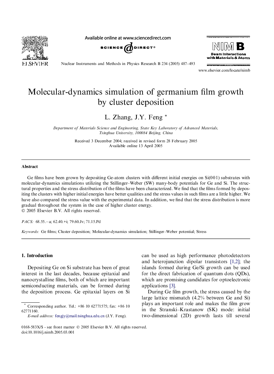 Molecular-dynamics simulation of germanium film growth by cluster deposition