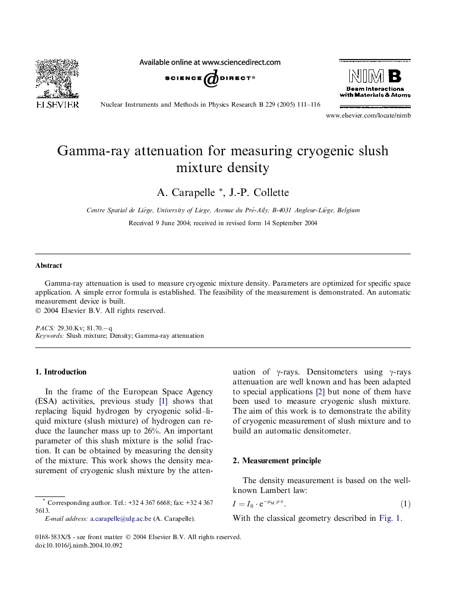 Gamma-ray attenuation for measuring cryogenic slush mixture density