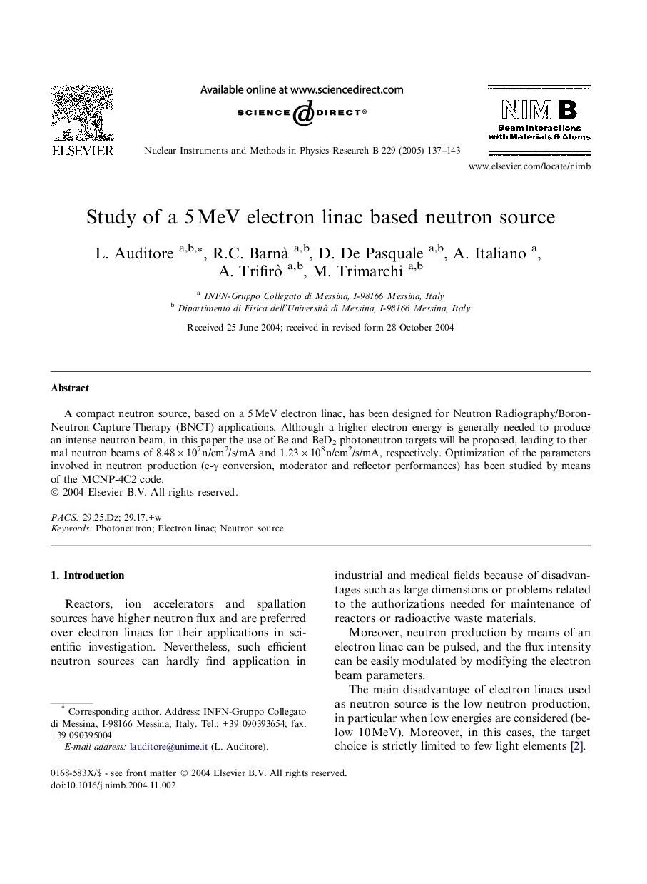 Study of a 5Â MeV electron linac based neutron source