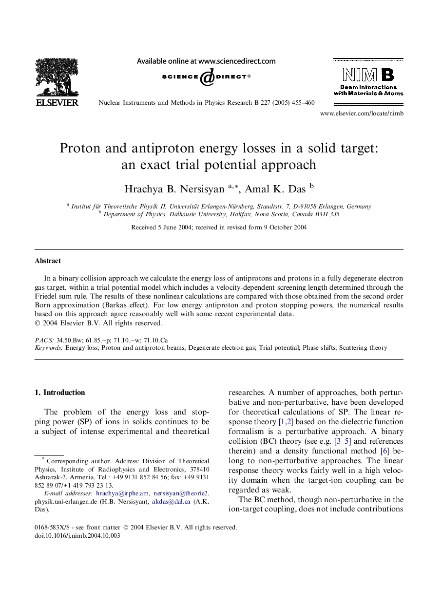 Proton and antiproton energy losses in a solid target: an exact trial potential approach