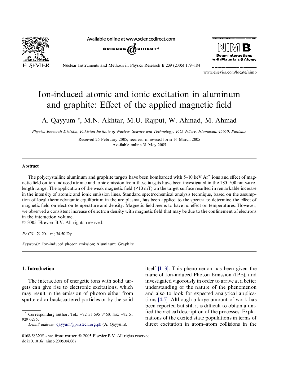 Ion-induced atomic and ionic excitation in aluminum and graphite: Effect of the applied magnetic field