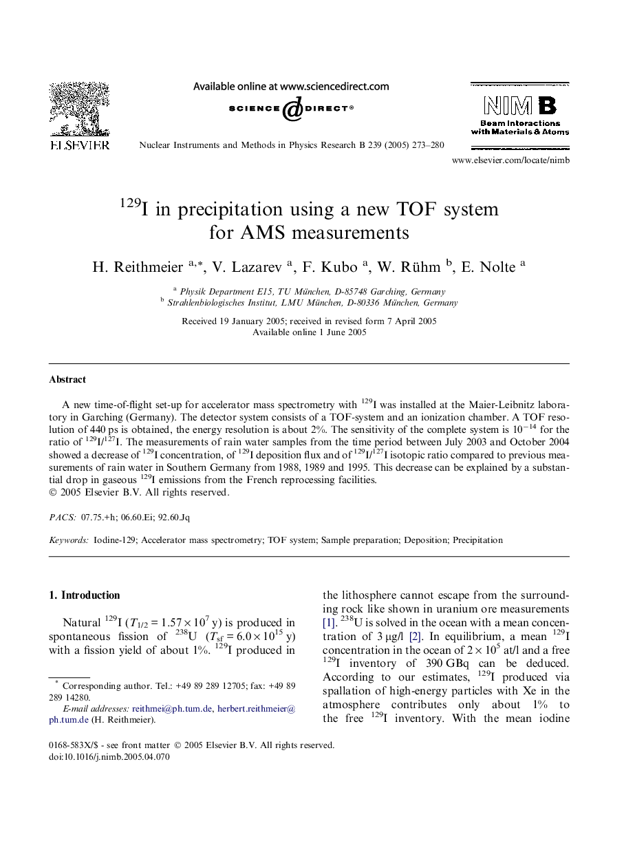 129I in precipitation using a new TOF system for AMS measurements