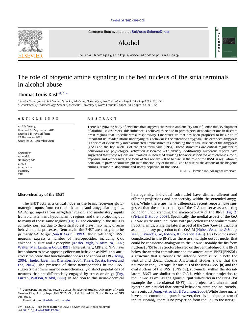 The role of biogenic amine signaling in the bed nucleus of the stria terminals in alcohol abuse