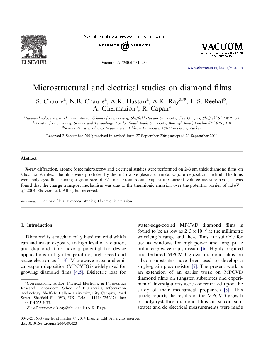 Microstructural and electrical studies on diamond films