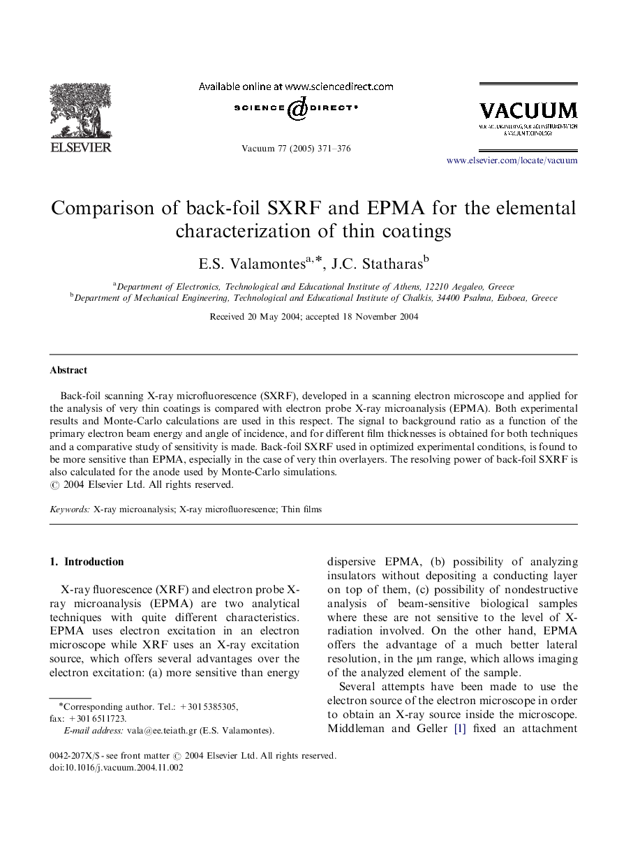 Comparison of back-foil SXRF and EPMA for the elemental characterization of thin coatings