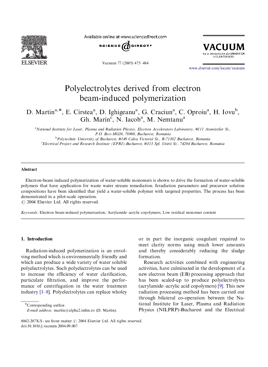 Polyelectrolytes derived from electron beam-induced polymerization