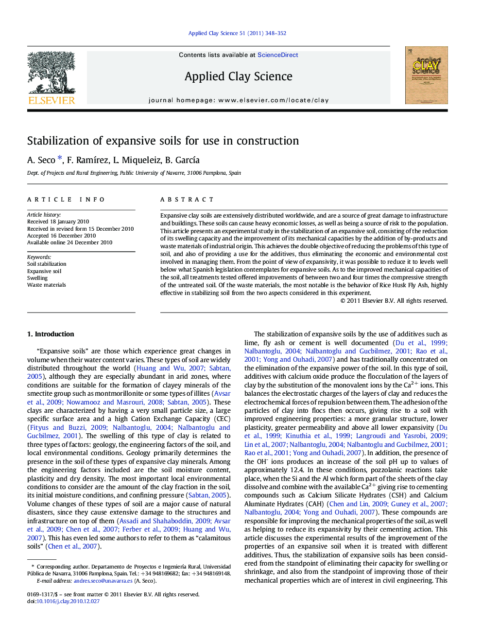 Stabilization of expansive soils for use in construction