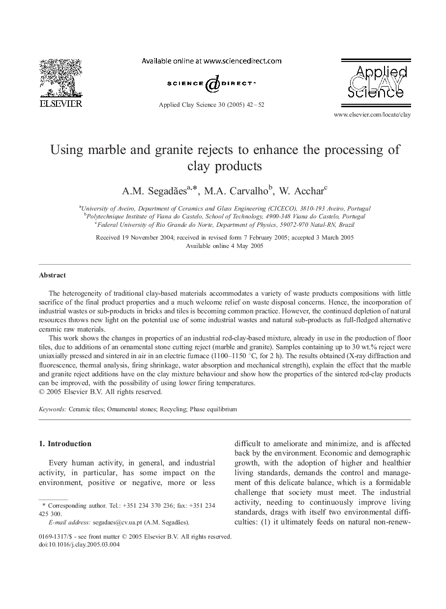 عکس صفحه اول مقاله: Using marble and granite rejects to enhance the processing of clay products Using marble and granite rejects to enhance the processing of clay products