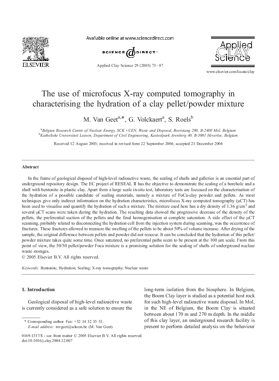 The use of microfocus X-ray computed tomography in characterising the hydration of a clay pellet/powder mixture