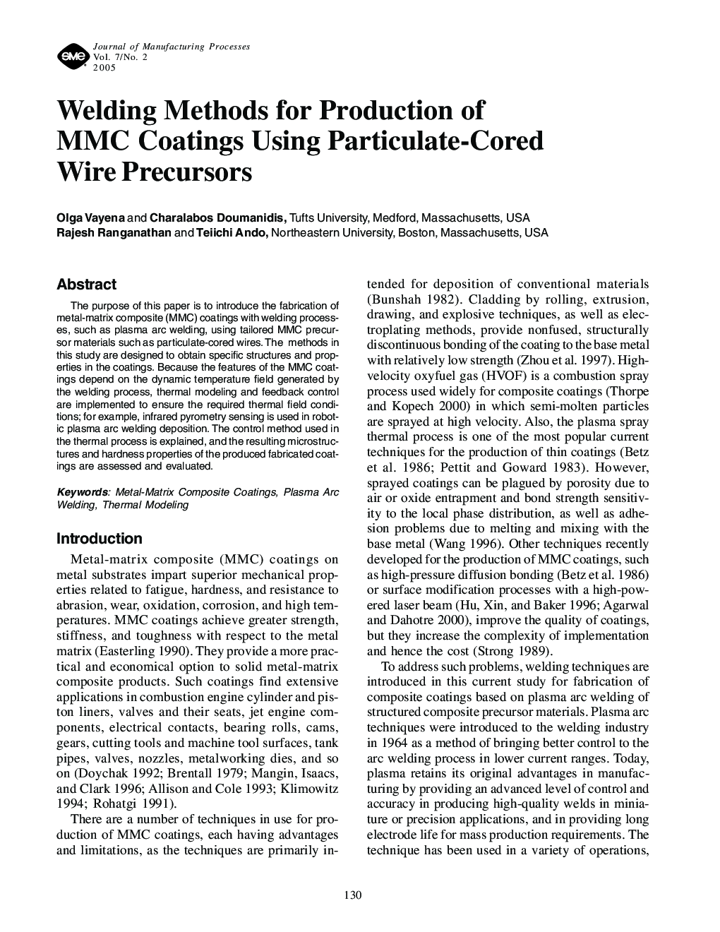 Welding Methods for Production of MMC Coatings Using Particulate-Cored Wire Precursors