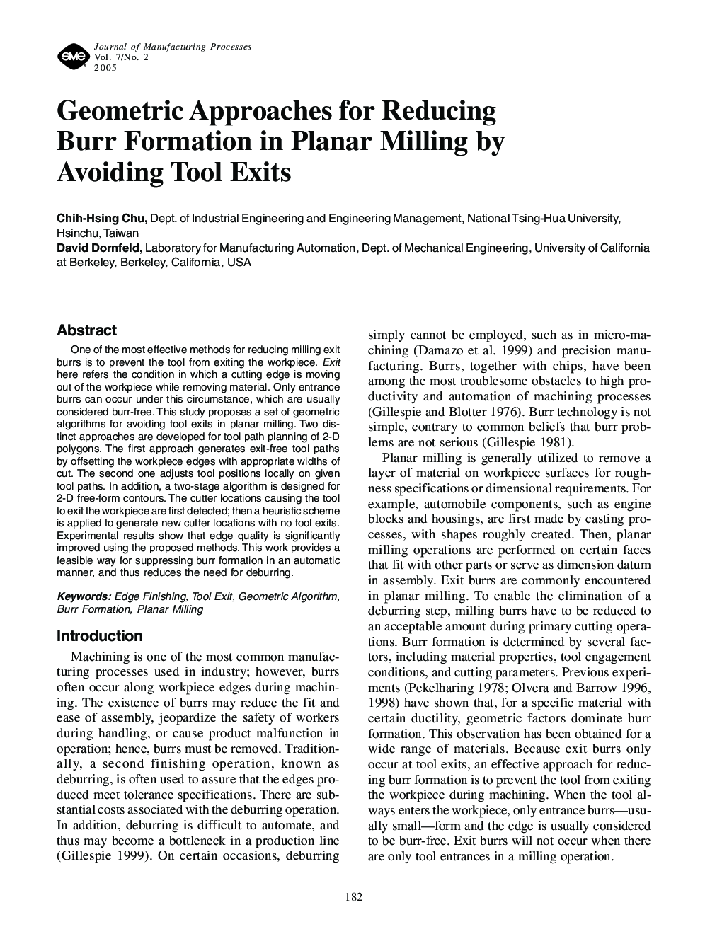 Geometric Approaches for Reducing Burr Formation in Planar Milling by Avoiding Tool Exits