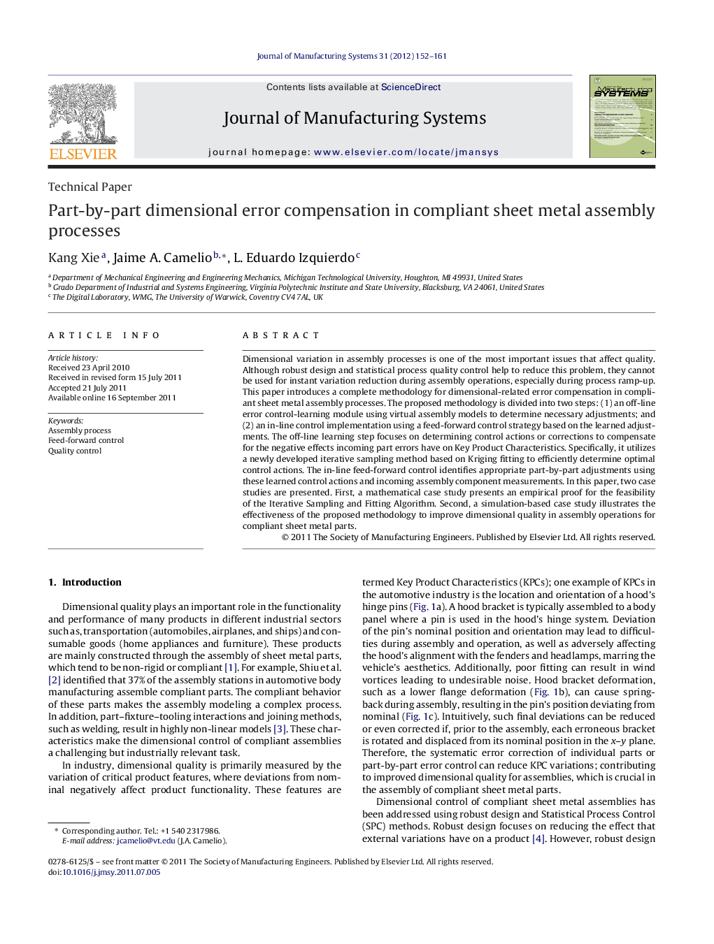 Part-by-part dimensional error compensation in compliant sheet metal assembly processes