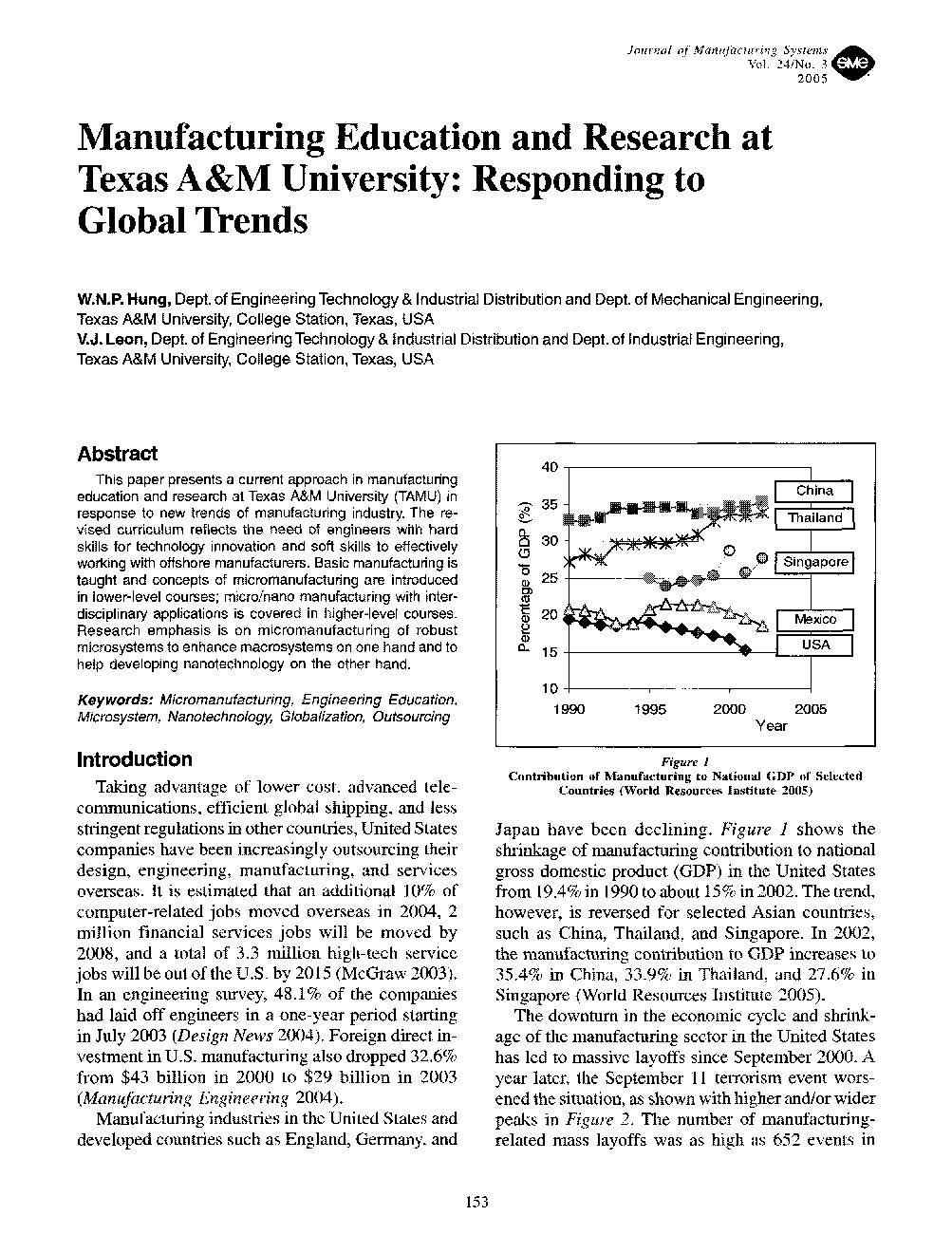 عکس صفحه اول مقاله: Manufacturing education and research at Texas A&M University: Responding to global trends Manufacturing education and research at Texas A&M University: Responding to global trends