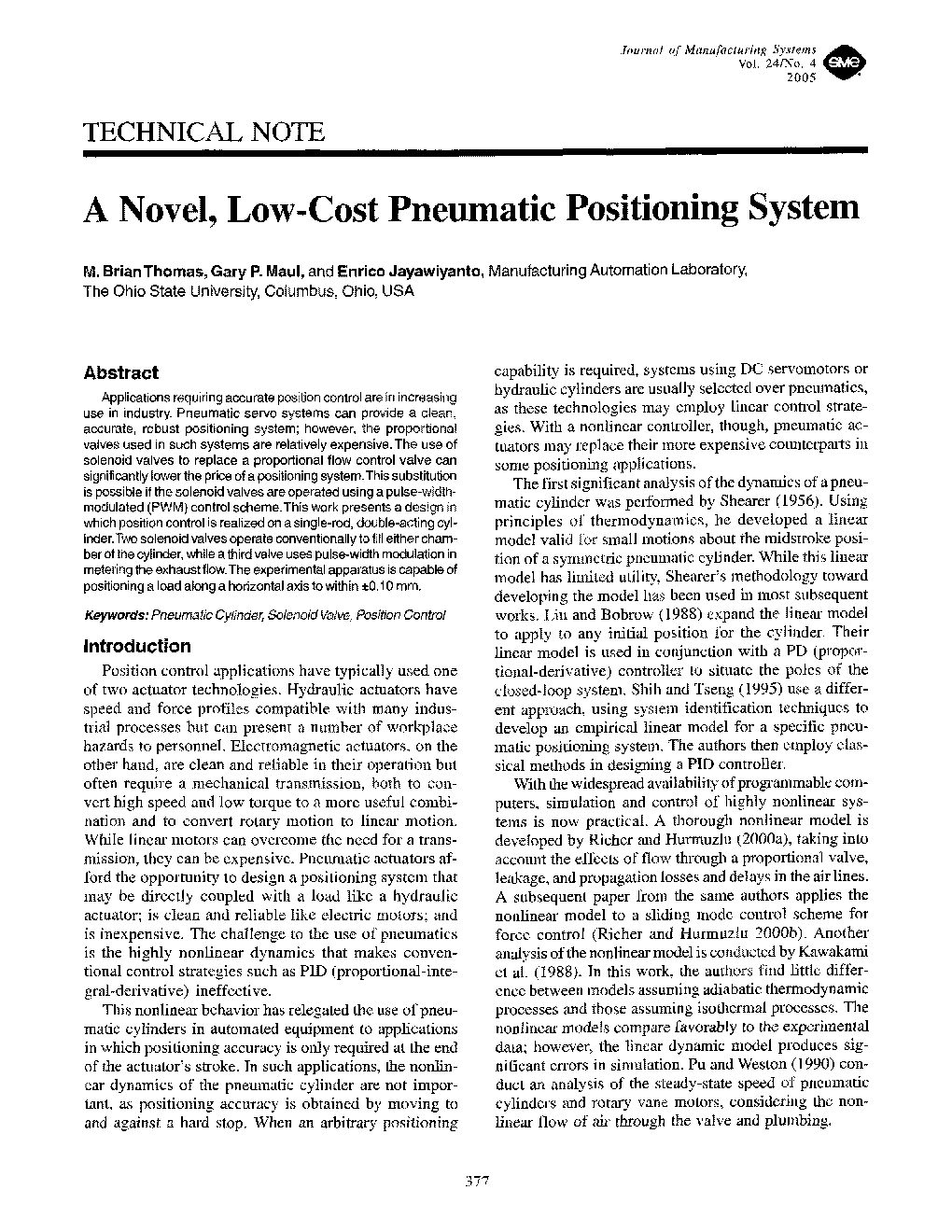 A novel, low-cost pneumatic positioning system