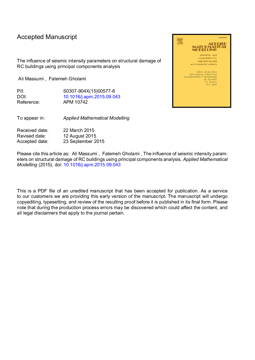 The influence of seismic intensity parameters on structural damage of RC buildings using principal components analysis