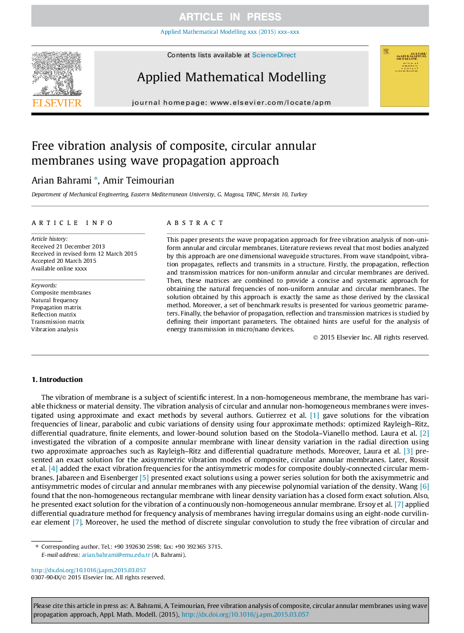 Free vibration analysis of composite, circular annular membranes using wave propagation approach