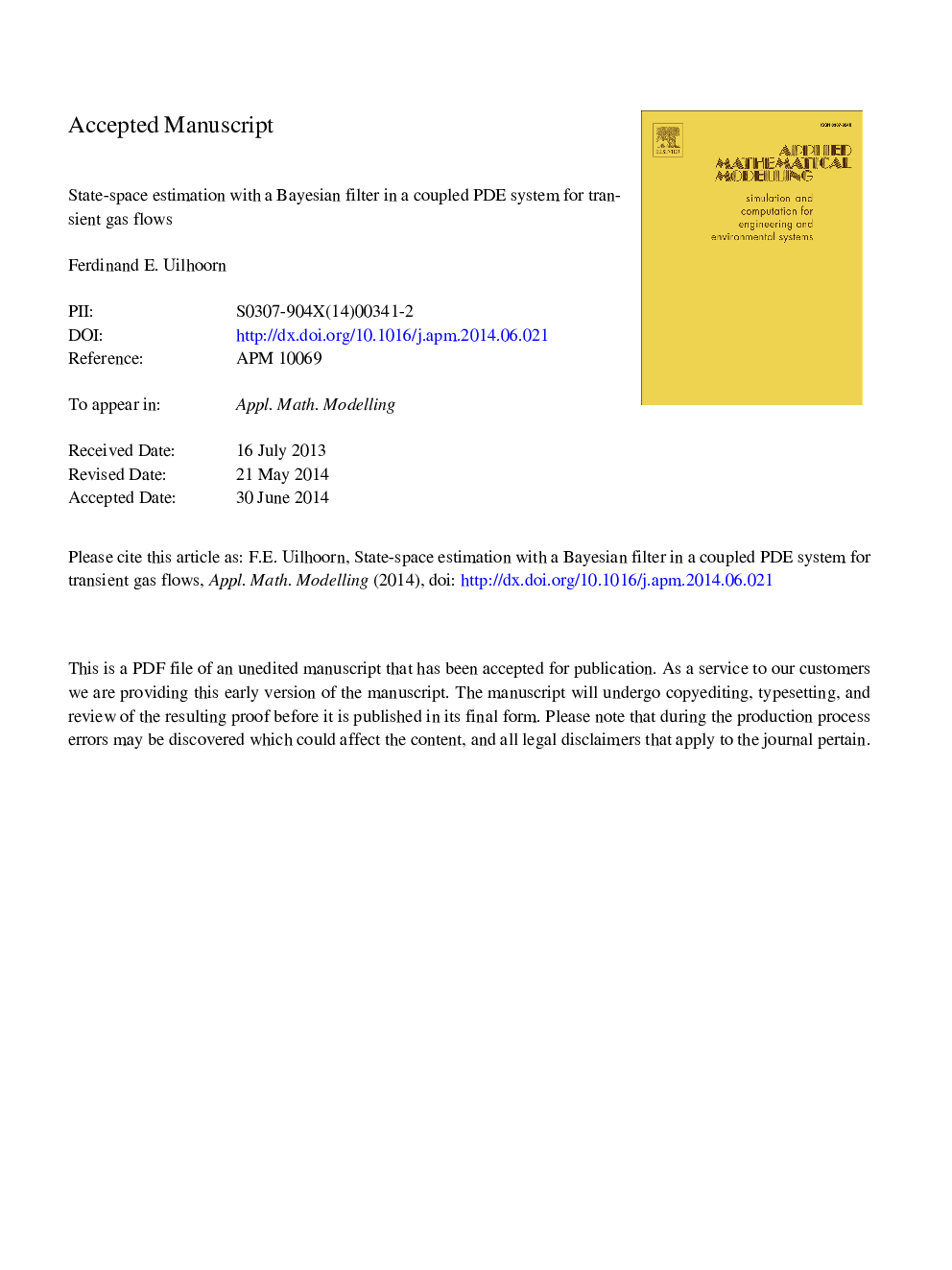 State-space estimation with a Bayesian filter in a coupled PDE system for transient gas flows