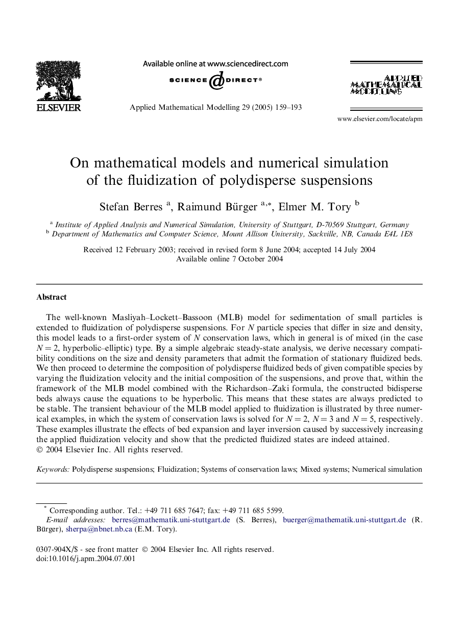 On mathematical models and numerical simulation of the fluidization of polydisperse suspensions