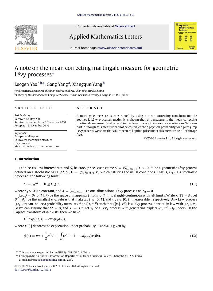 A note on the mean correcting martingale measure for geometric Lévy processes