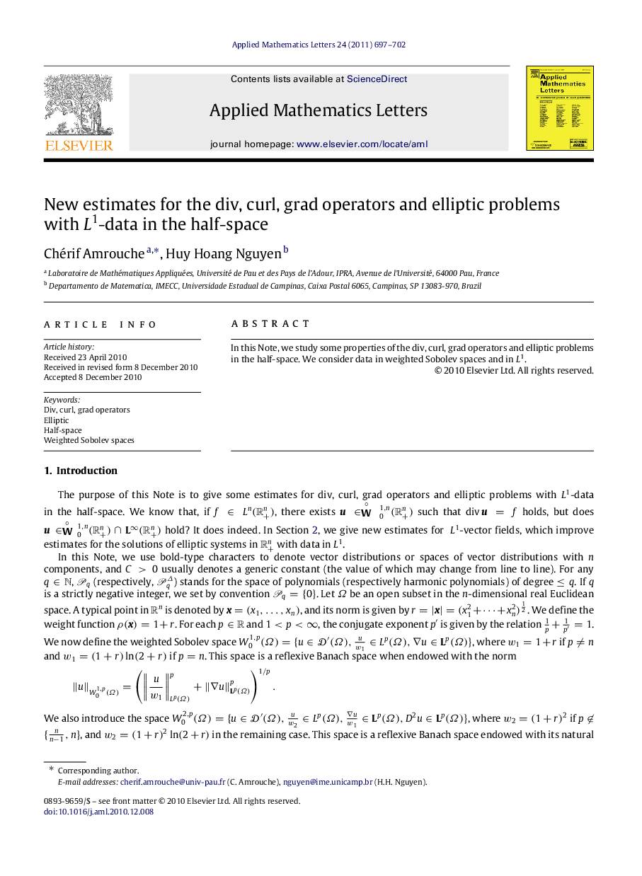 New estimates for the div, curl, grad operators and elliptic problems with L1-data in the half-space