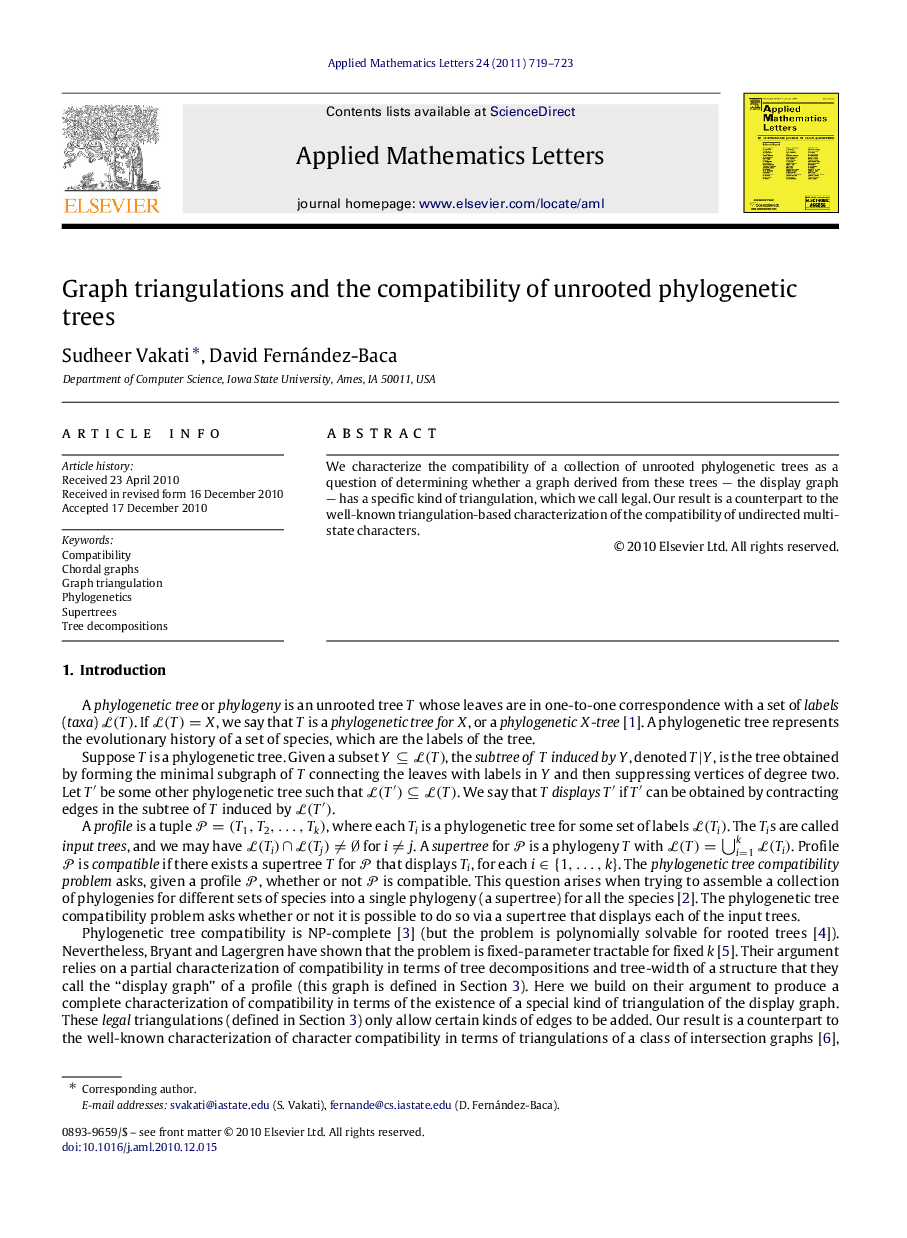 Graph triangulations and the compatibility of unrooted phylogenetic trees