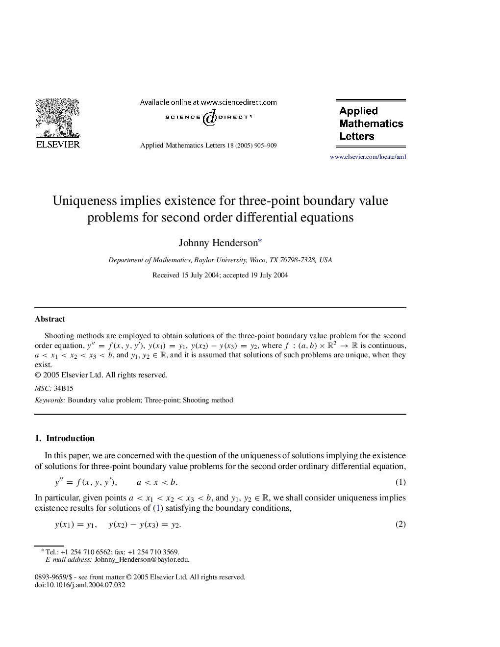 Uniqueness implies existence for three-point boundary value problems for second order differential equations