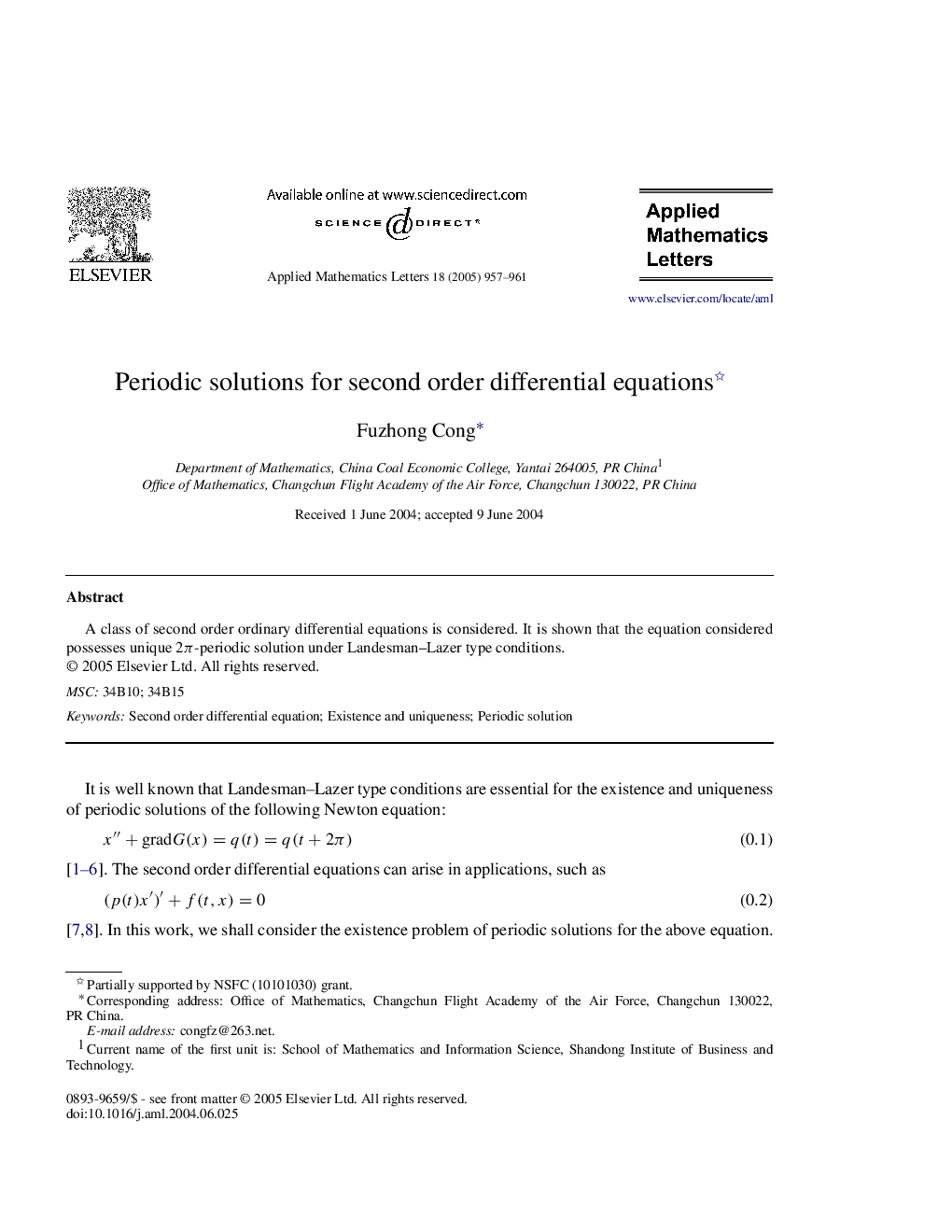 Periodic solutions for second order differential equations