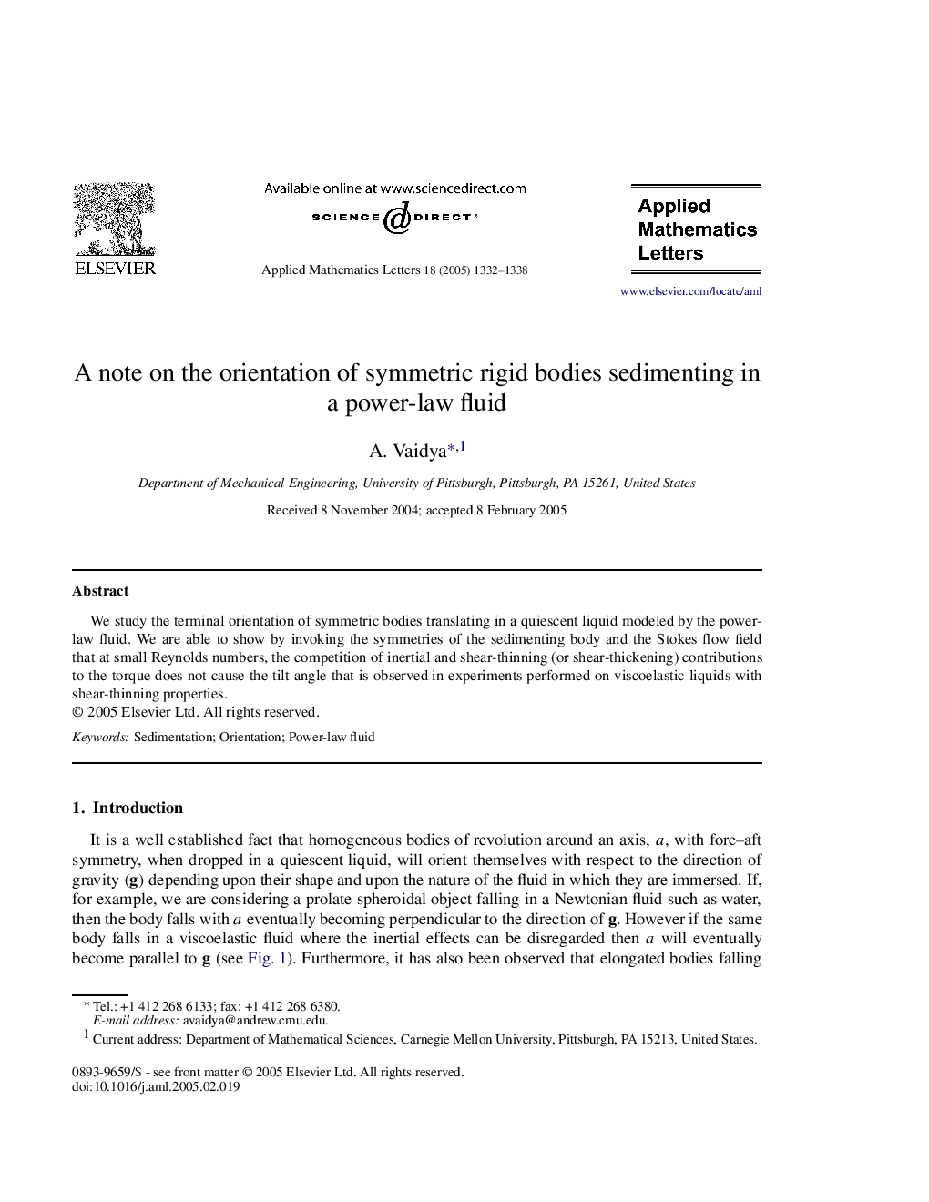 A note on the orientation of symmetric rigid bodies sedimenting in a power-law fluid