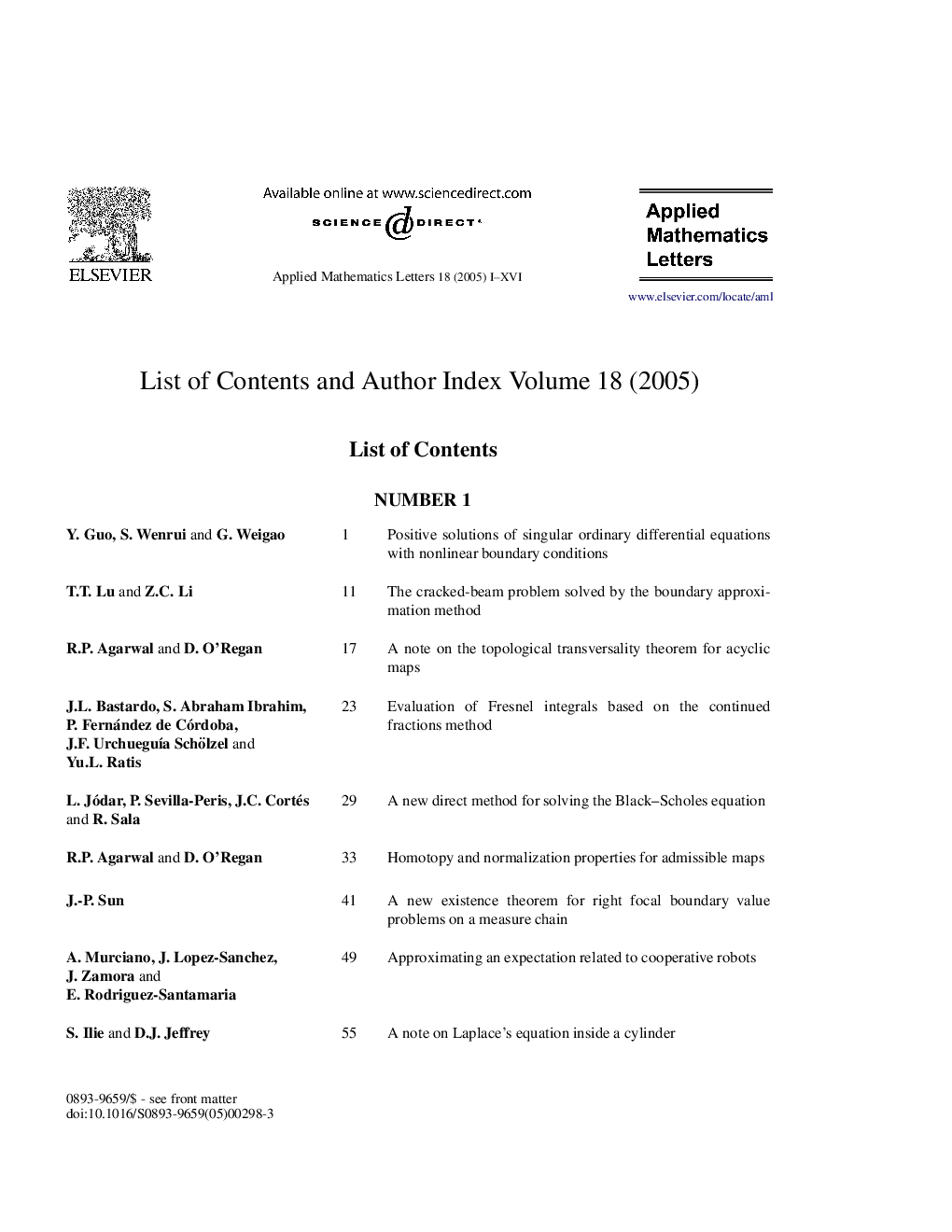 List of Contents and Author Index Volume 18 (2005)