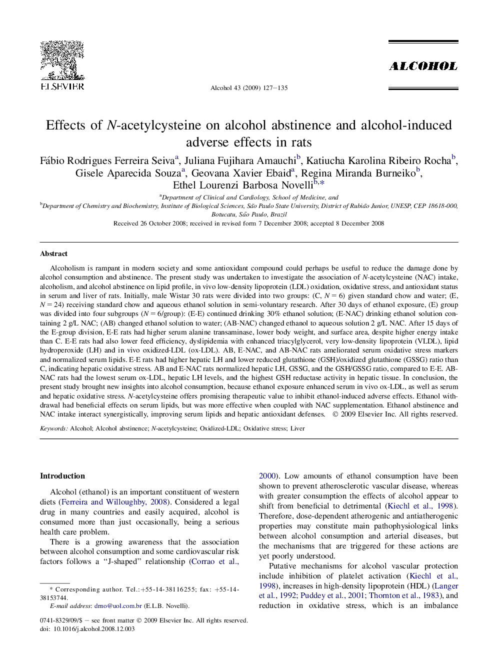 Effects of N-acetylcysteine on alcohol abstinence and alcohol-induced adverse effects in rats